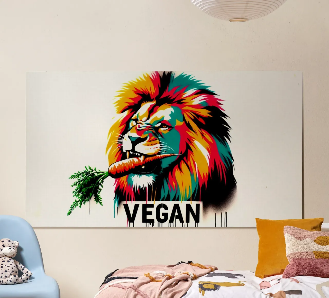 vegan lion – Stencil, Graffiti & Streetart poster con telaio in legno da STAN Z.