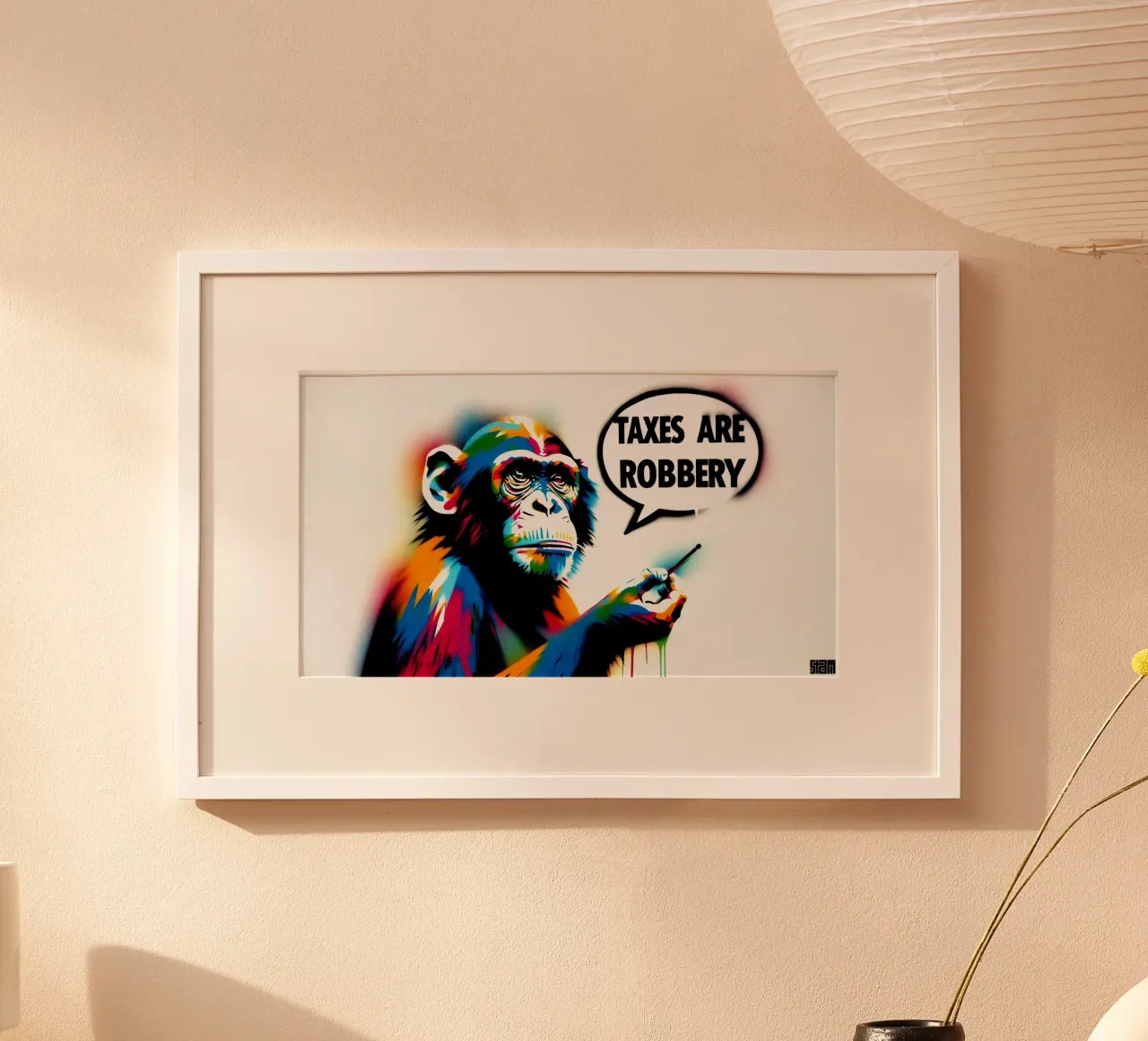 taxes are robbery – Stencil, Graffiti & Streetart poster con telaio in alluminio da STAN Z.