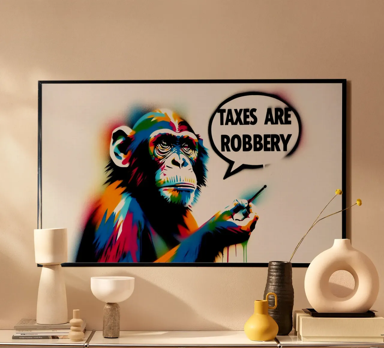 taxes are robbery – Stencil, Graffiti & Streetart poster con telaio in alluminio da STAN Z.