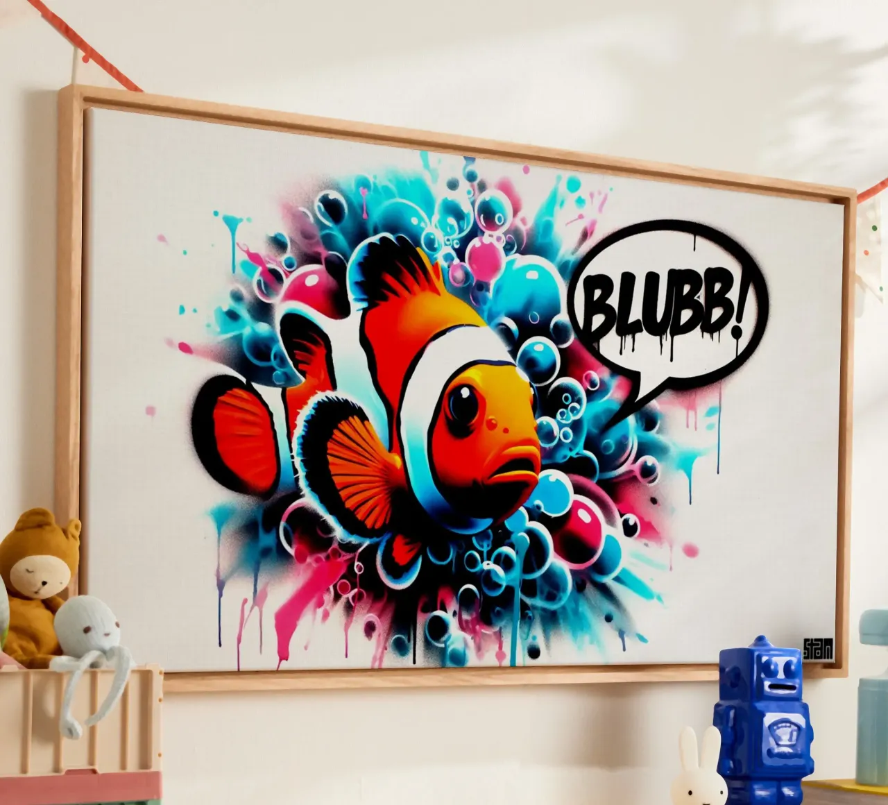 Nemo – Blubb! – Stencil, Graffiti & Streetart tela con Cornice a cassetta da STAN Z.