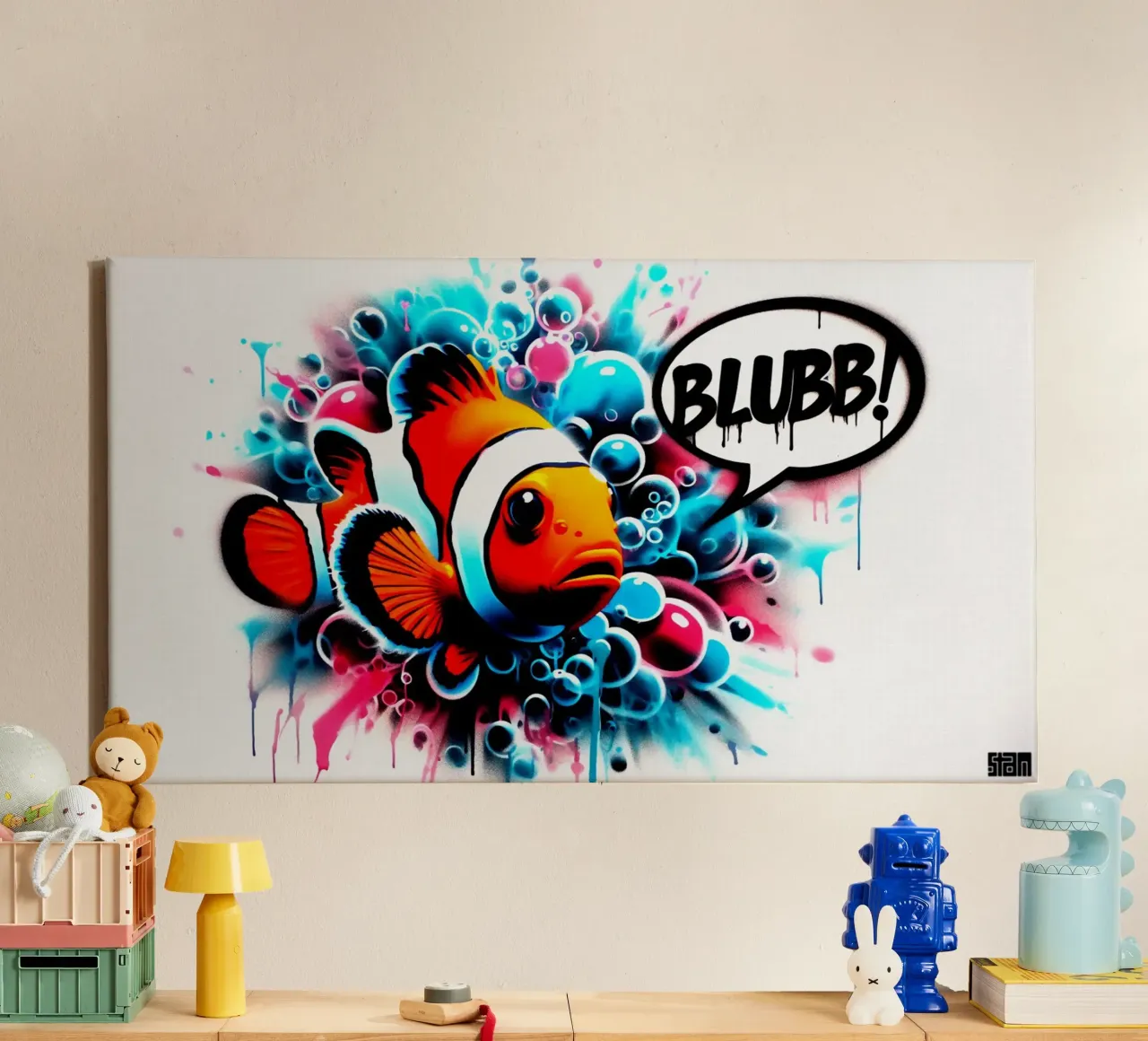 Nemo – Blubb! – Stencil, Graffiti & Streetart tela con Cornice a cassetta da STAN Z.