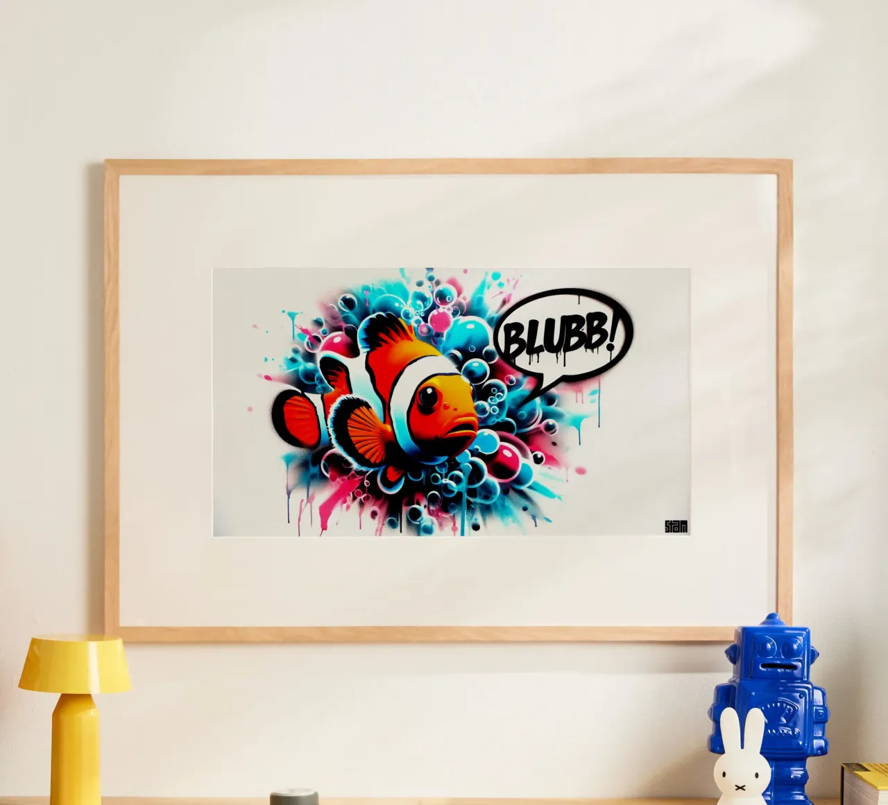 Nemo – Blubb! – Stencil, Graffiti & Streetart poster con telaio in plastica da STAN Z.