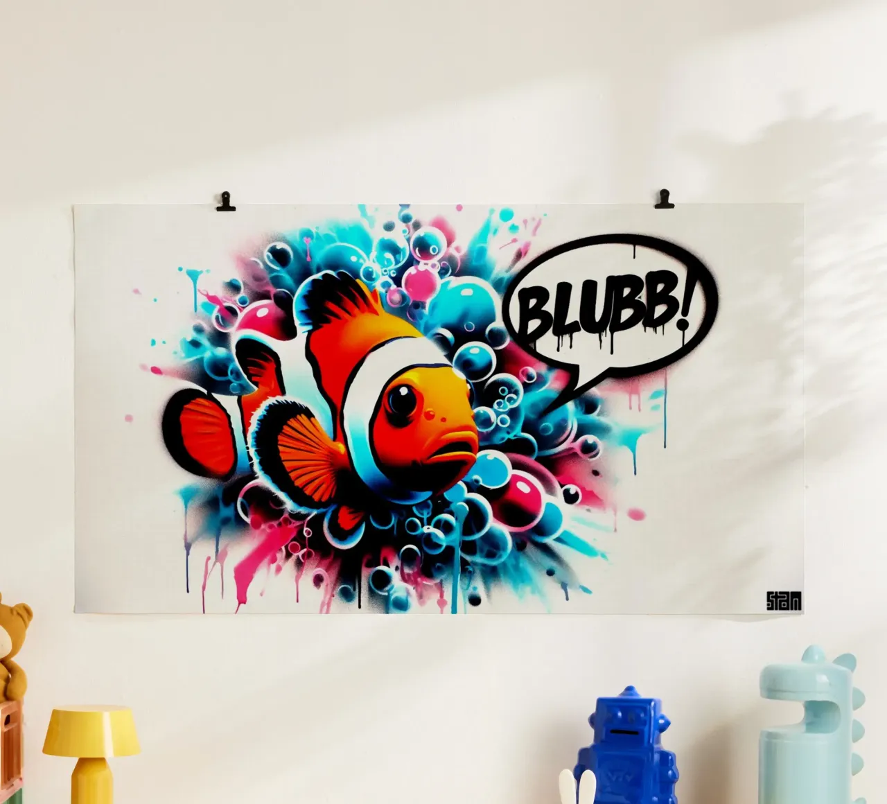 Nemo – Blubb! – Stencil, Graffiti & Streetart poster con telaio in plastica da STAN Z.