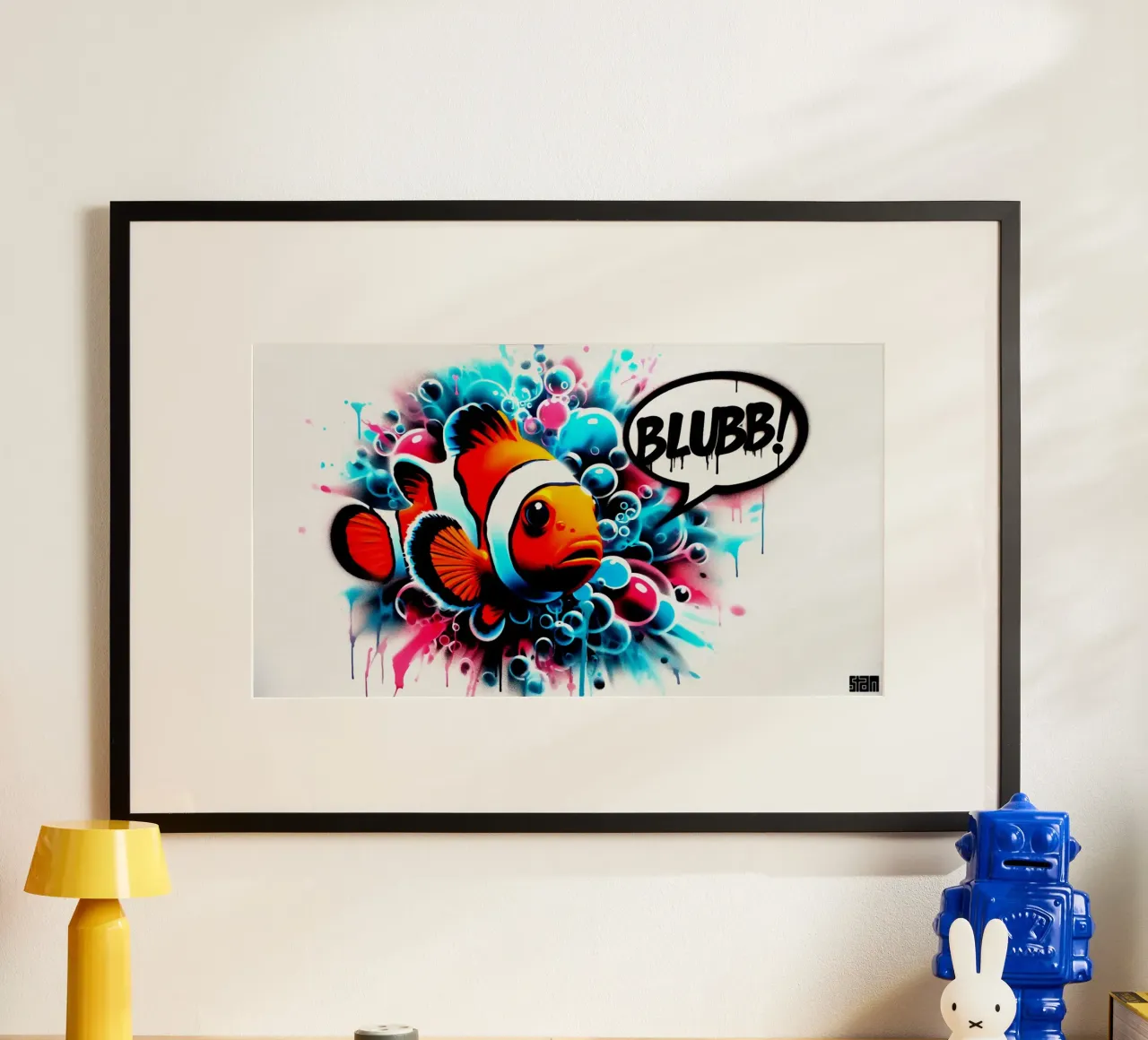 Nemo – Blubb! – Stencil, Graffiti & Streetart poster con telaio in plastica da STAN Z.