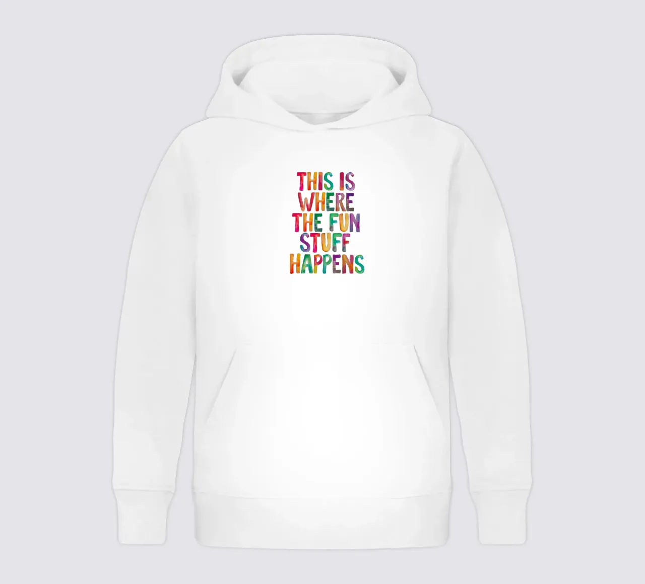 This is Where the Fun Stuff Happens Tipografía arco iris sudadera con capucha para niño de THE MOTIVATED TYPE