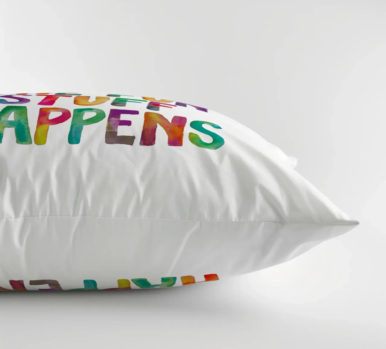 This is Where the Fun Stuff Happens Rainbow Typography decorative cushion by THE MOTIVATED TYPE