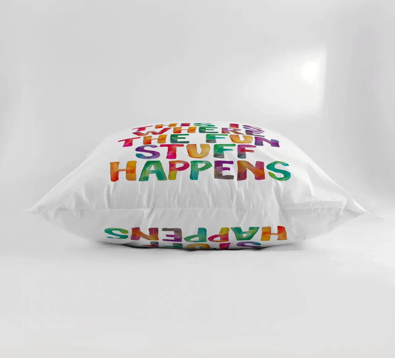 This is Where the Fun Stuff Happens Rainbow Typography decorative cushion by THE MOTIVATED TYPE