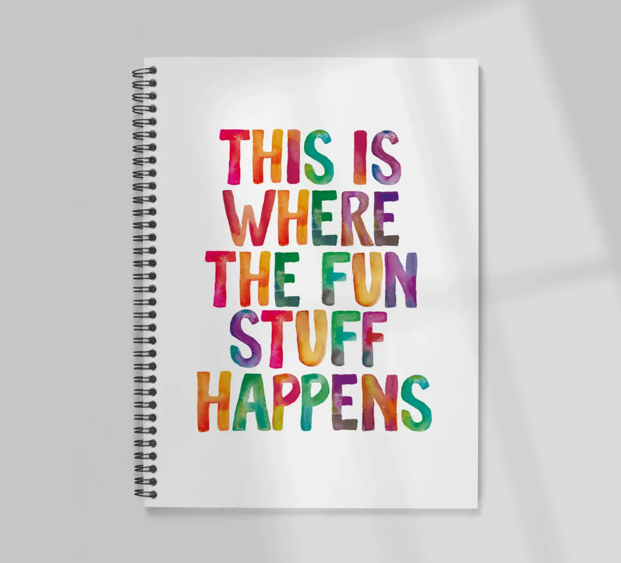 This is Where the Fun Stuff Happens Rainbow Typography spiral notebook by THE MOTIVATED TYPE