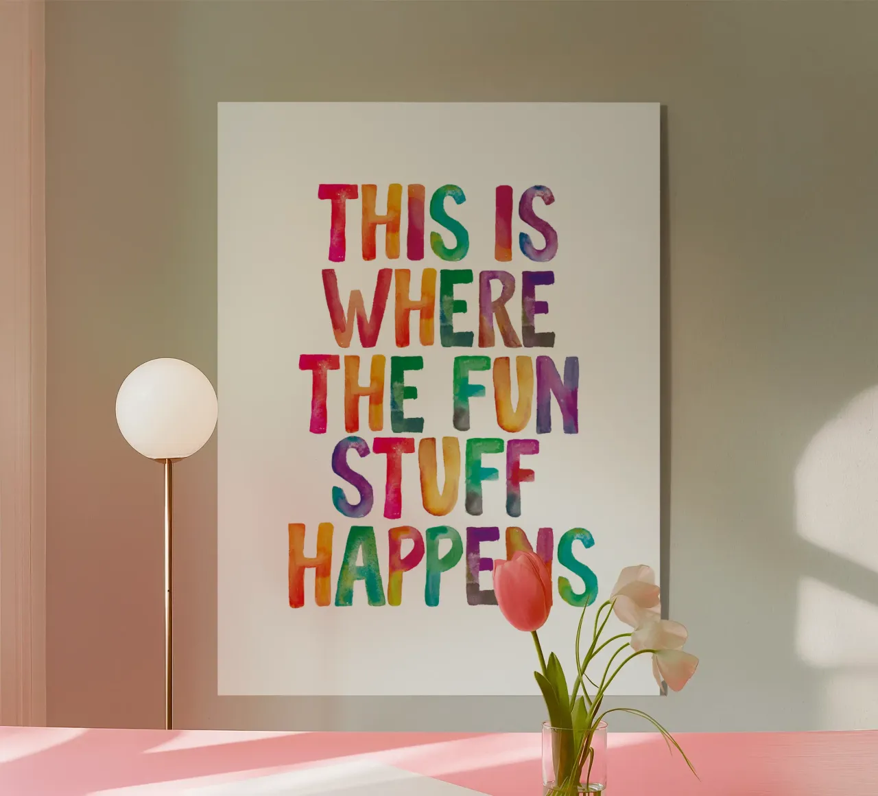 This is Where the Fun Stuff Happens Tipografía arco iris metacrilato de THE MOTIVATED TYPE