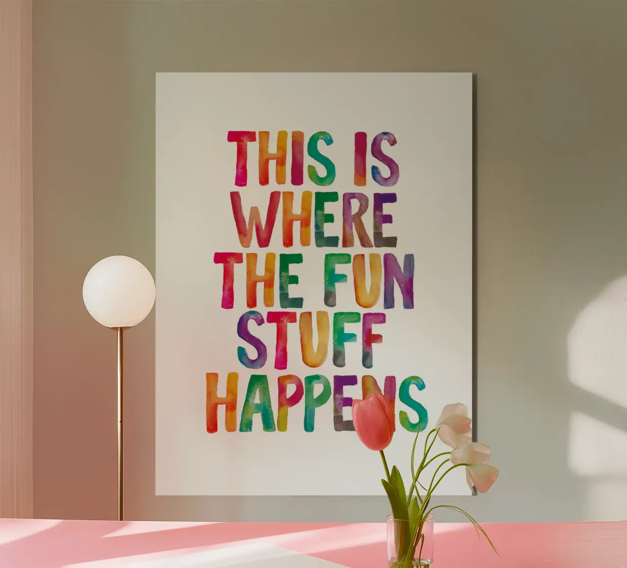 This is Where the Fun Stuff Happens Tipografía arco iris aluminio dibond de THE MOTIVATED TYPE