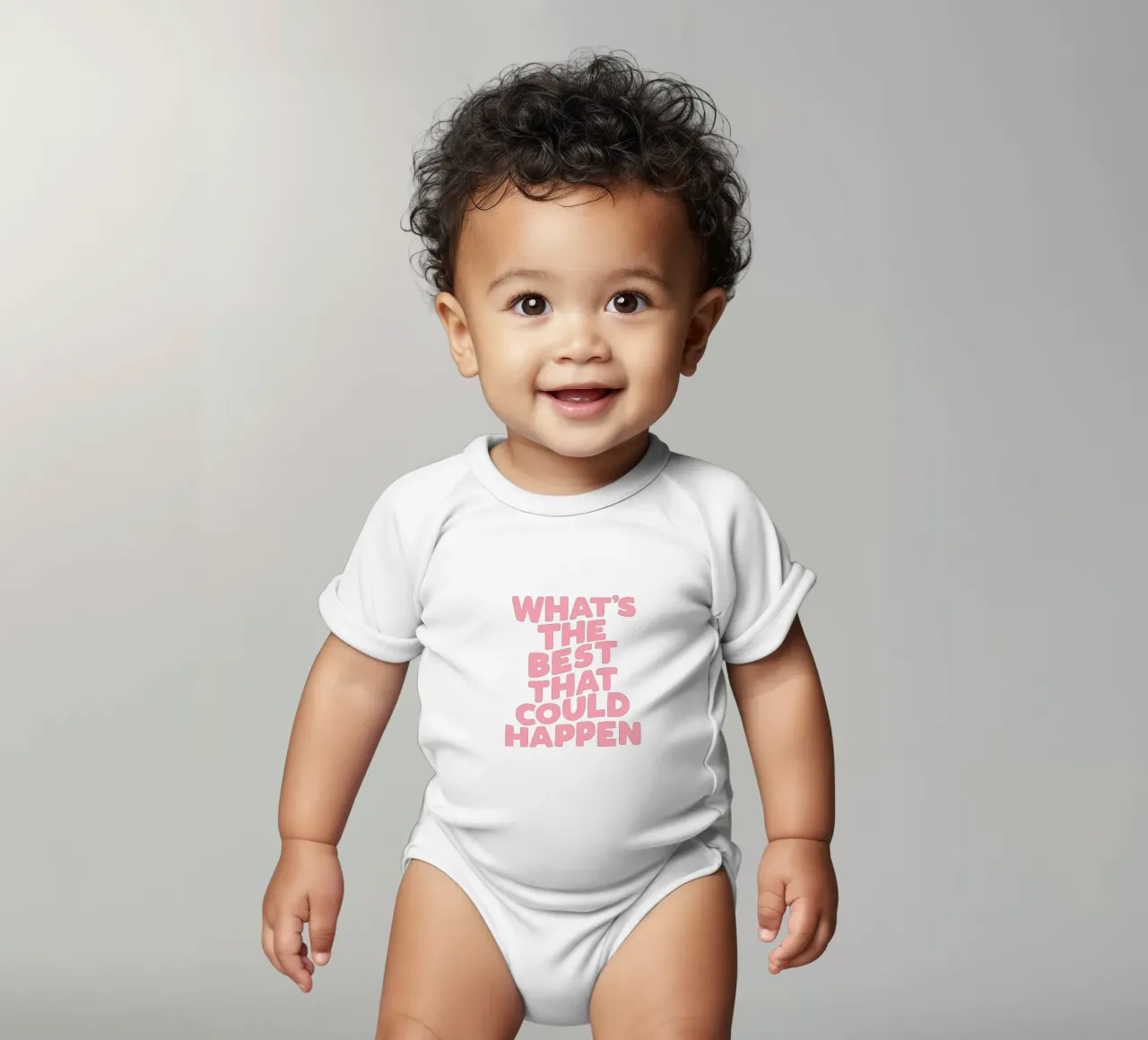 Typographie What's The Best That Could Happen en rose vert body bébé de THE MOTIVATED TYPE