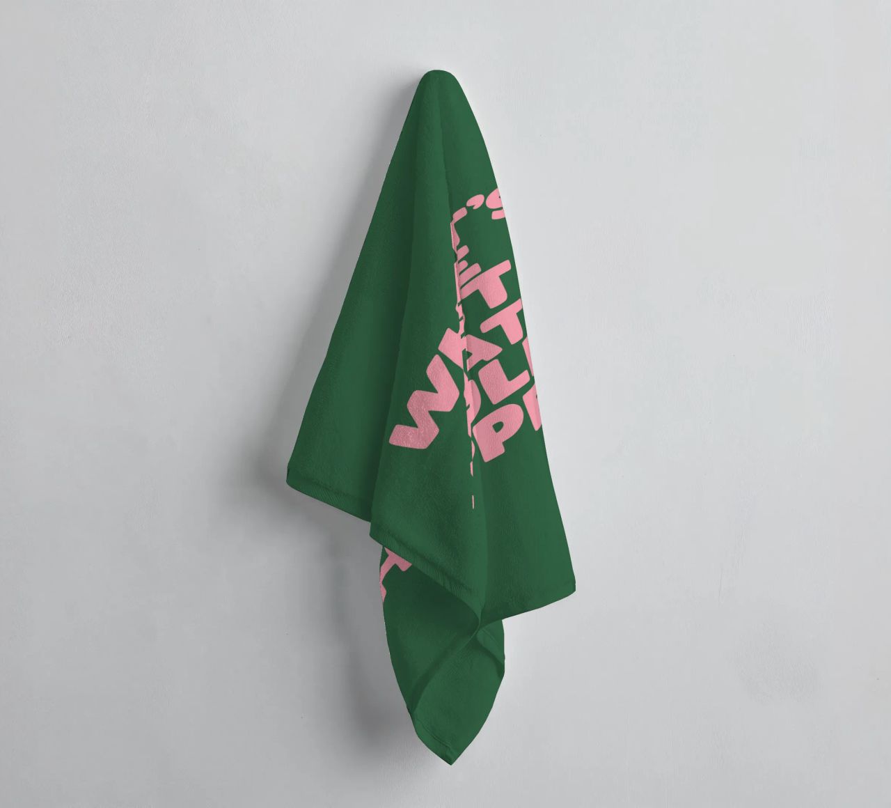 What's The Best That Could Happen Typography in Pink Green towel by THE MOTIVATED TYPE