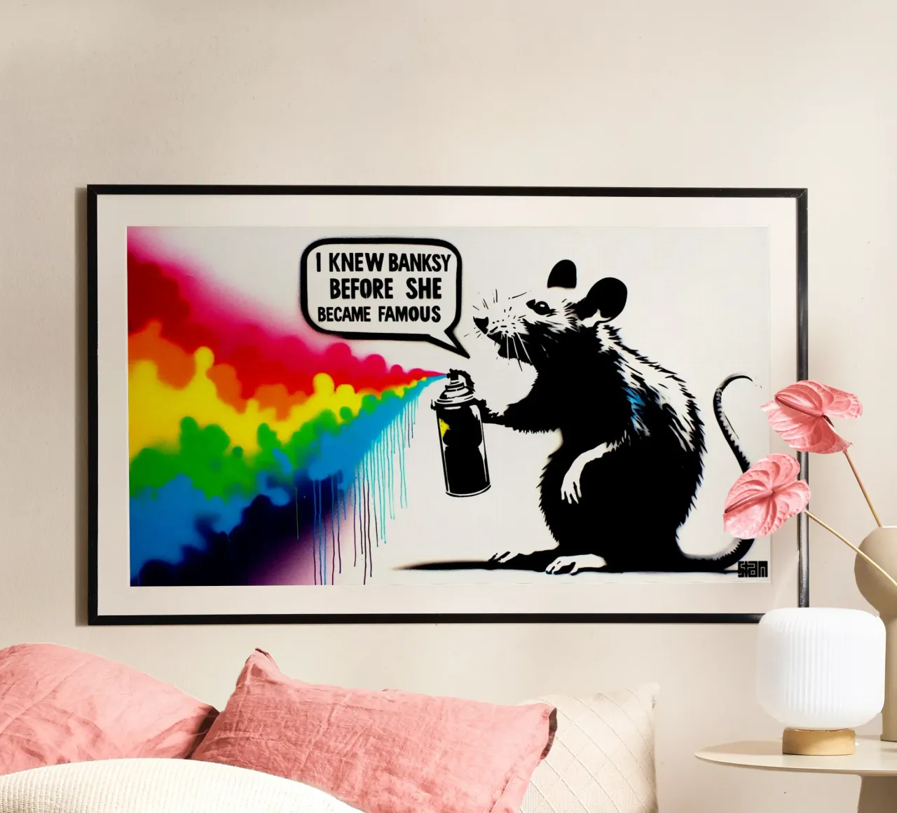 I knew banksy – Stencil, Graffiti & Streetart poster con telaio in legno da STAN Z.