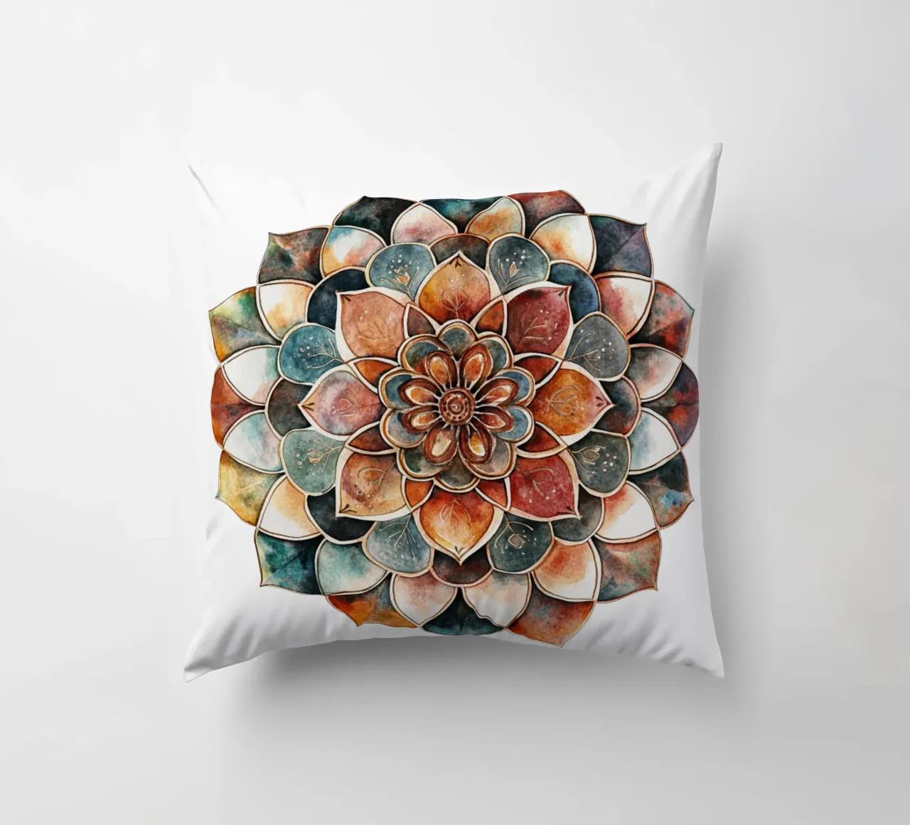 Mandala terrestre ad acquerello cuscino da Spiritual Touch