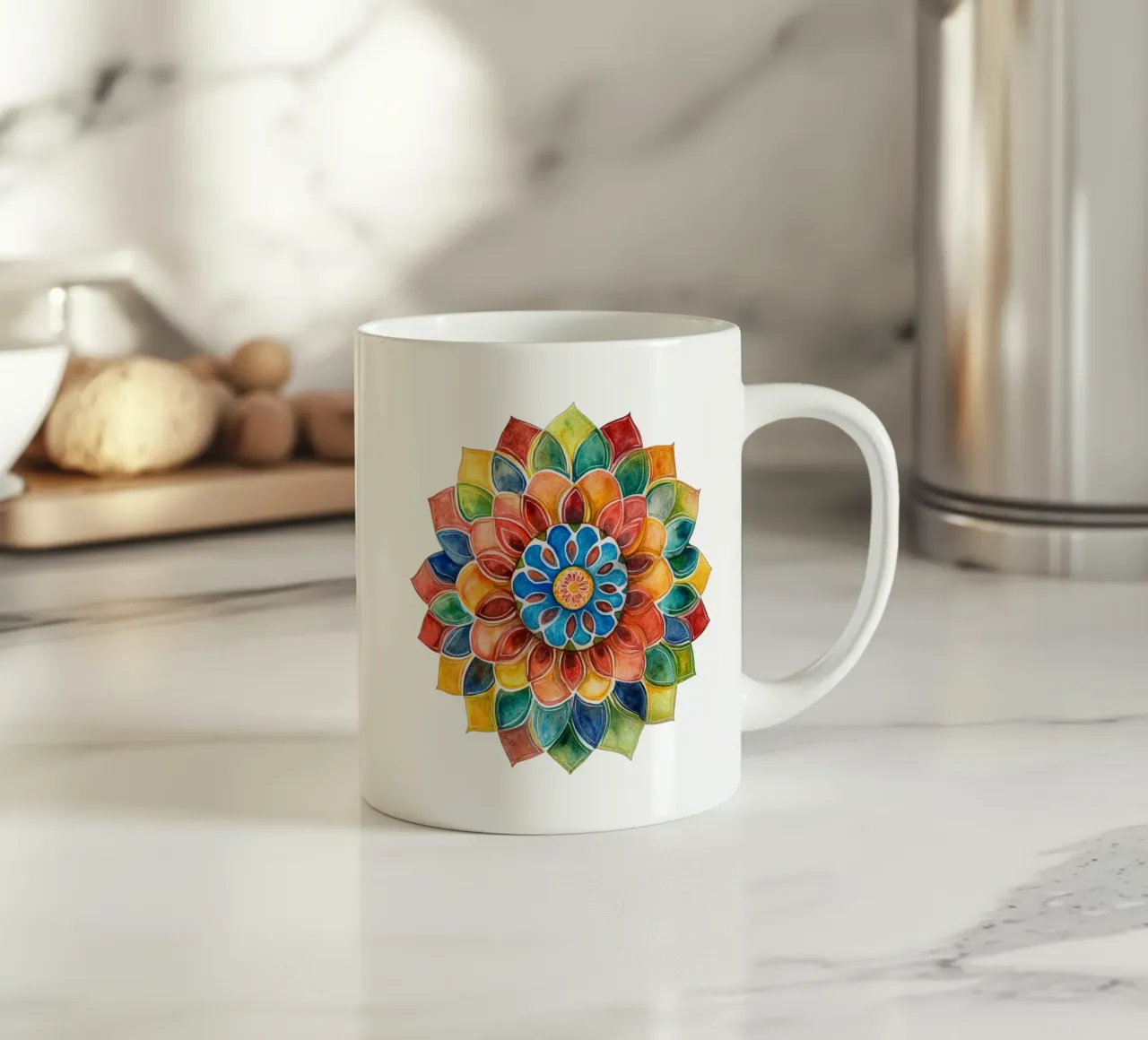 Mandala terrestre ad acquerello tazza in ceramica da Spiritual Touch
