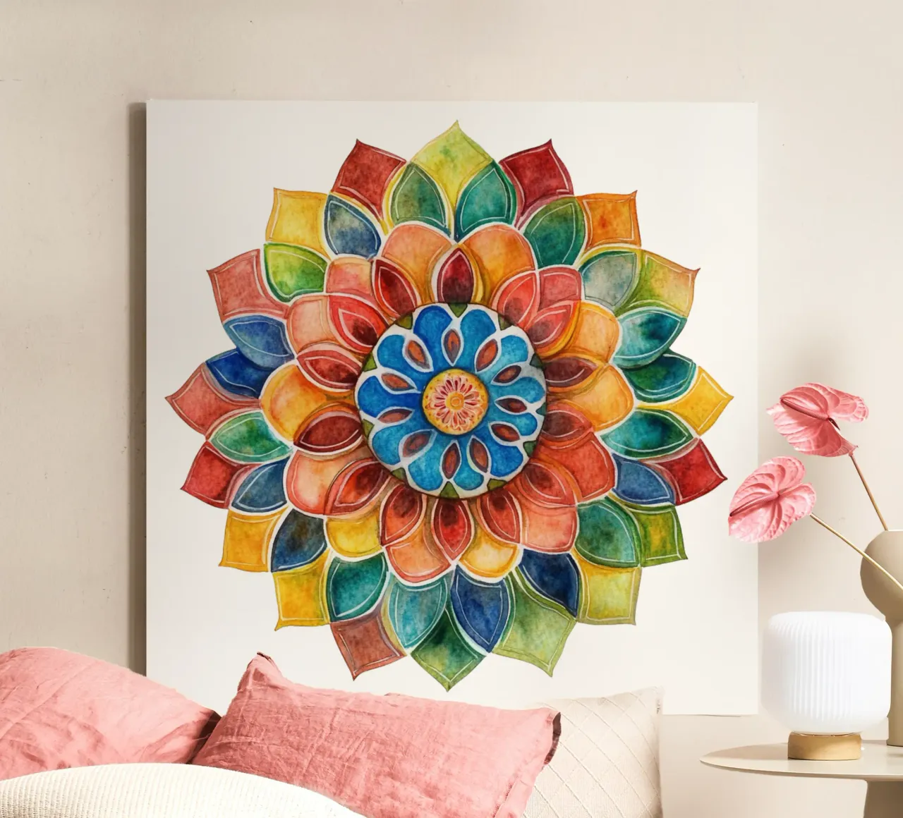 Mandala terrestre ad acquerello tela con Cornice a cassetta da Spiritual Touch