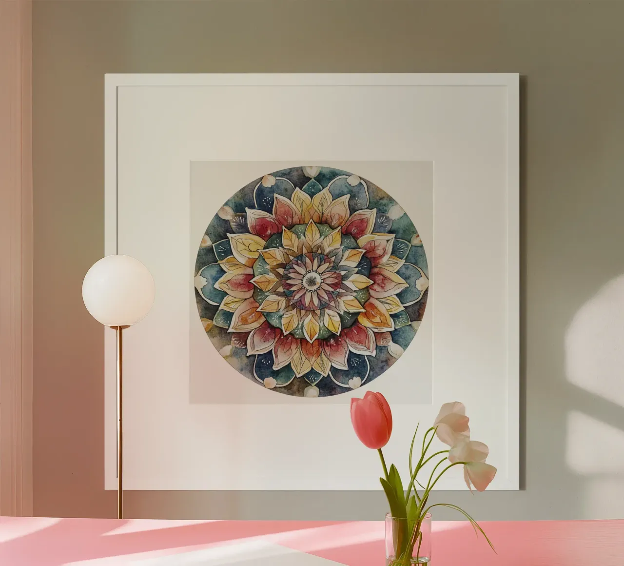 Mandala terrestre ad acquerello poster con telaio in plastica da Spiritual Touch