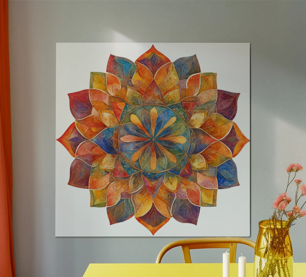 Mandala terrestre ad acquerello poster con telaio in alluminio da Spiritual Touch