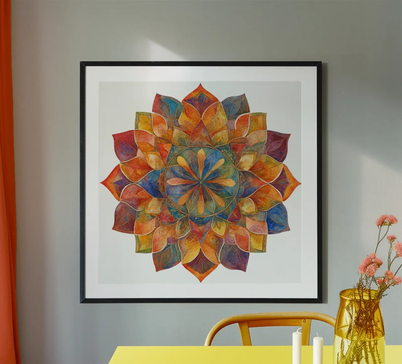Mandala terrestre ad acquerello poster con telaio in alluminio da Spiritual Touch