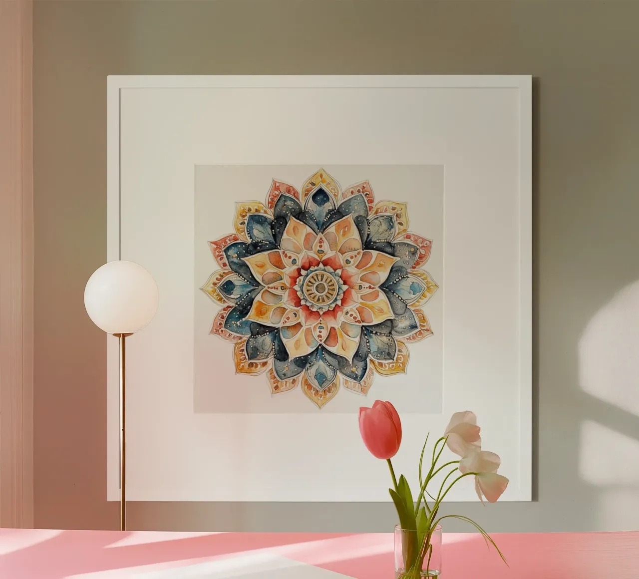 Mandala terrestre ad acquerello poster con telaio in plastica da Spiritual Touch