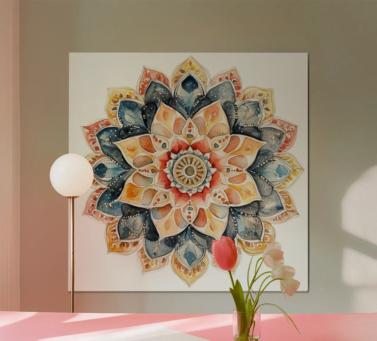 Mandala terrestre ad acquerello poster con telaio in plastica da Spiritual Touch