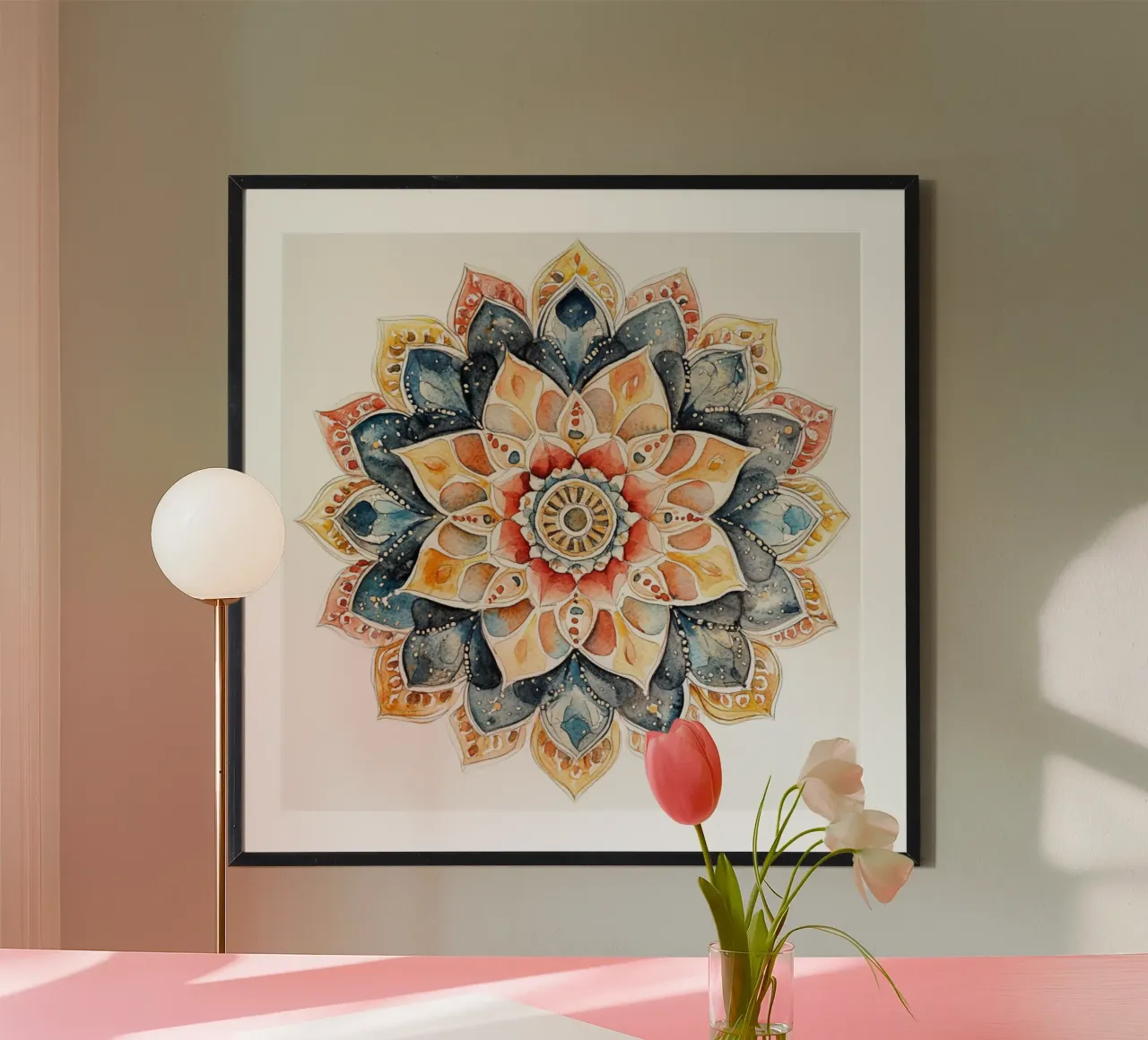 Mandala terrestre ad acquerello poster con telaio in plastica da Spiritual Touch