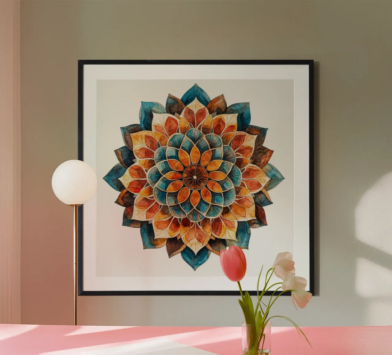 Mandala terrestre ad acquerello poster con telaio in plastica da Spiritual Touch