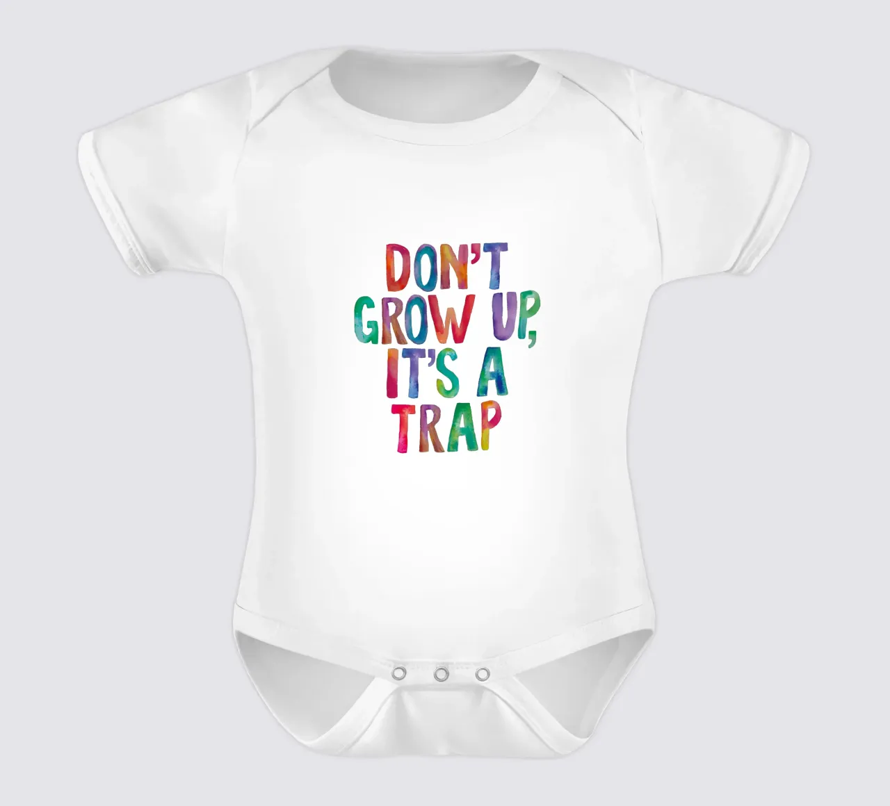 Non crescere è una trappola Design tipografico arcobaleno body neonato maniche corte da THE MOTIVATED TYPE