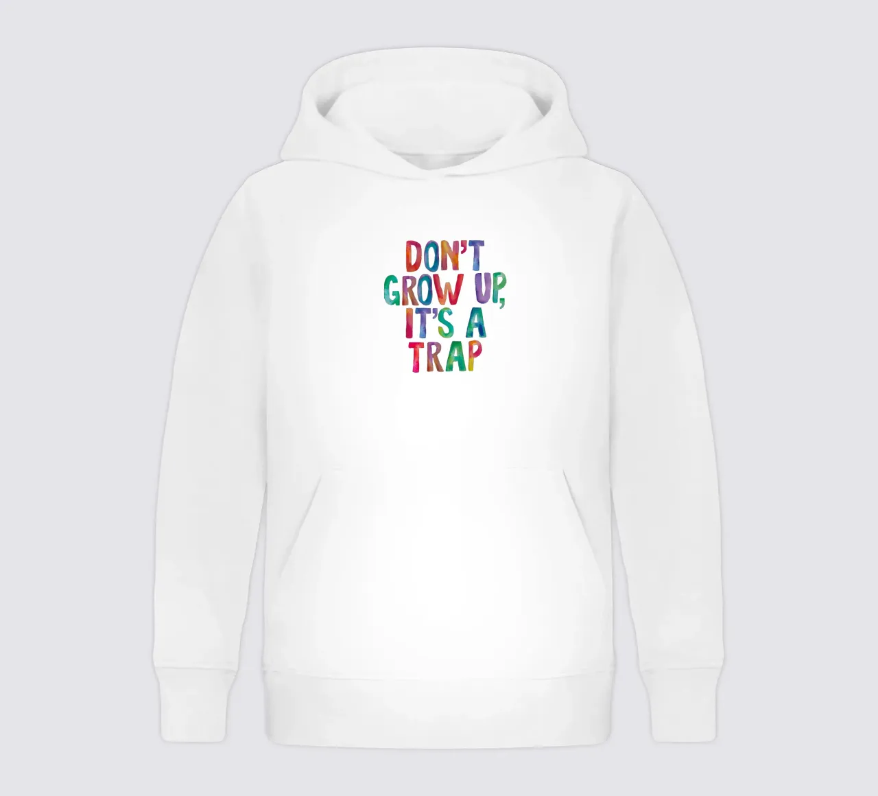 Non crescere è una trappola Design tipografico arcobaleno felpa bambino con cappuccio da THE MOTIVATED TYPE