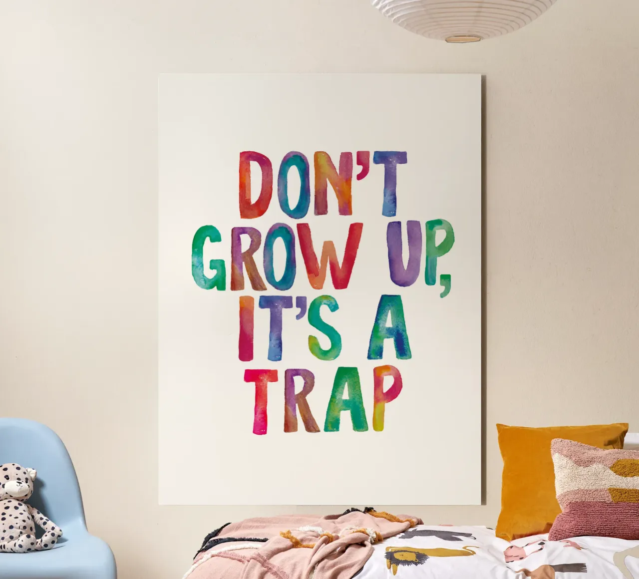 Non crescere è una trappola Design tipografico arcobaleno alluminio dibond da THE MOTIVATED TYPE