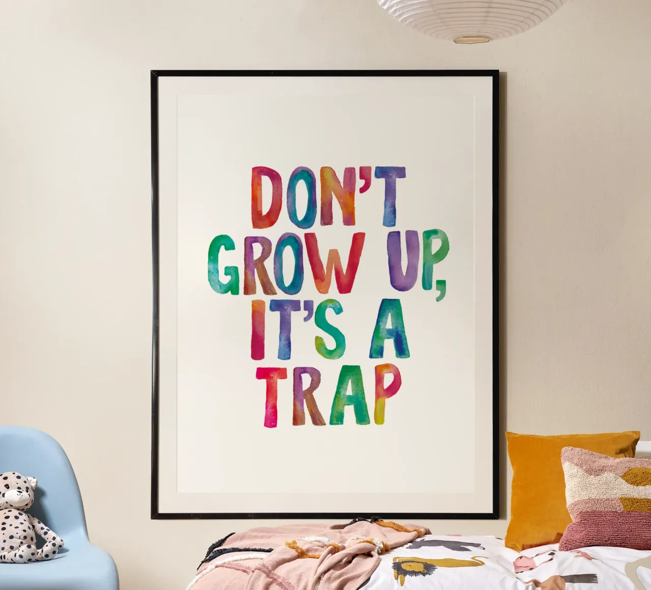 Non crescere è una trappola Design tipografico arcobaleno carta hahnemühle da THE MOTIVATED TYPE