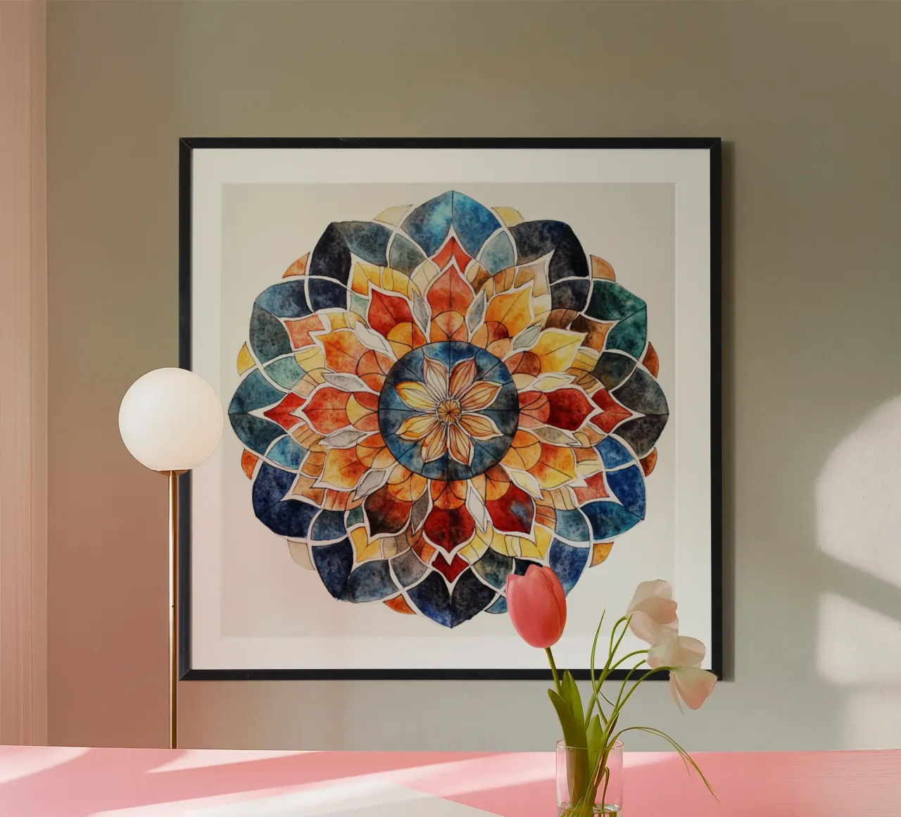 Mandala terrestre ad acquerello poster con telaio in alluminio da Spiritual Touch