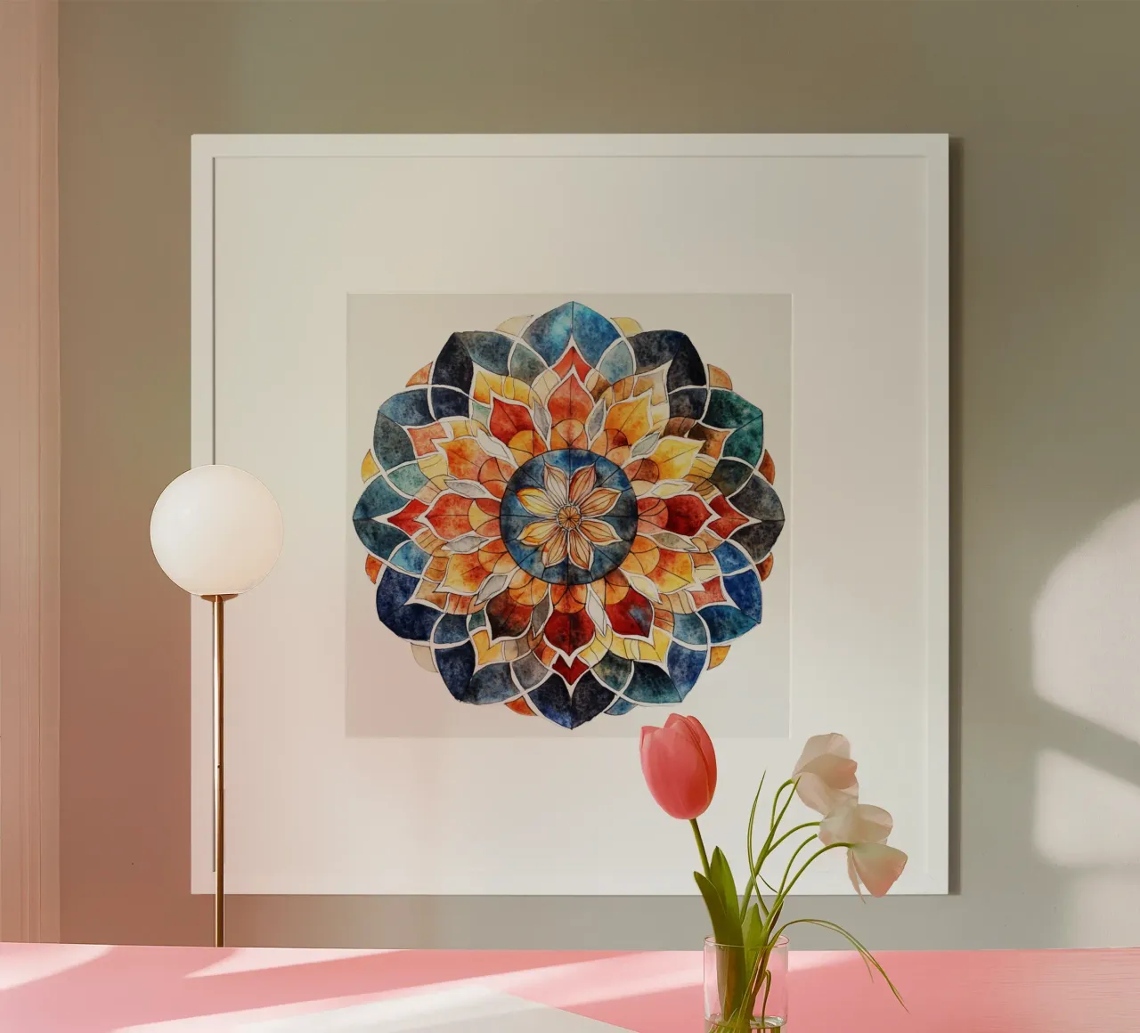 Mandala terrestre ad acquerello poster con telaio in alluminio da Spiritual Touch