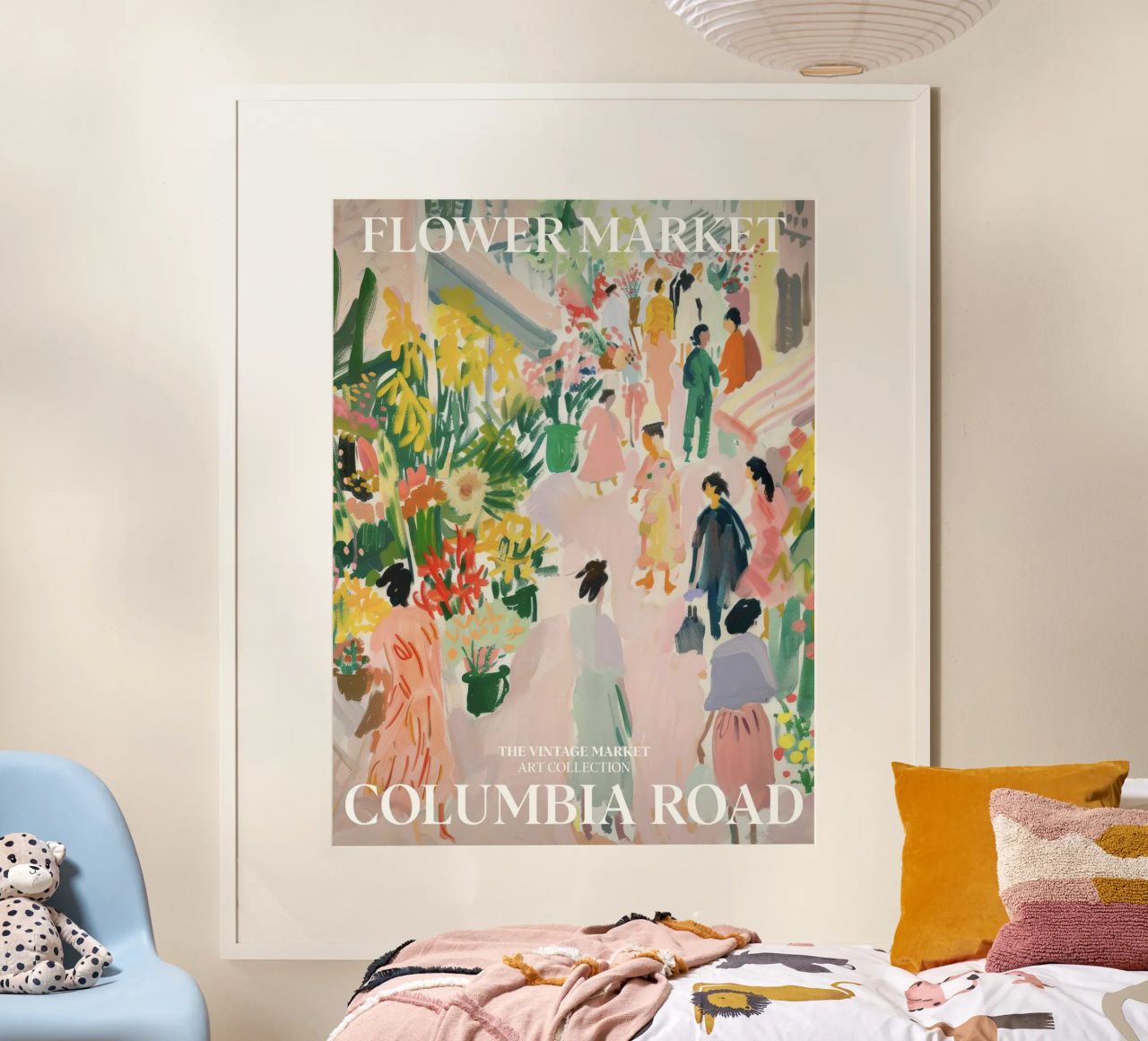 Vintage bloemenmarkt, Columbia Road, Londen, Reiskunst poster van Peaches Art Prints