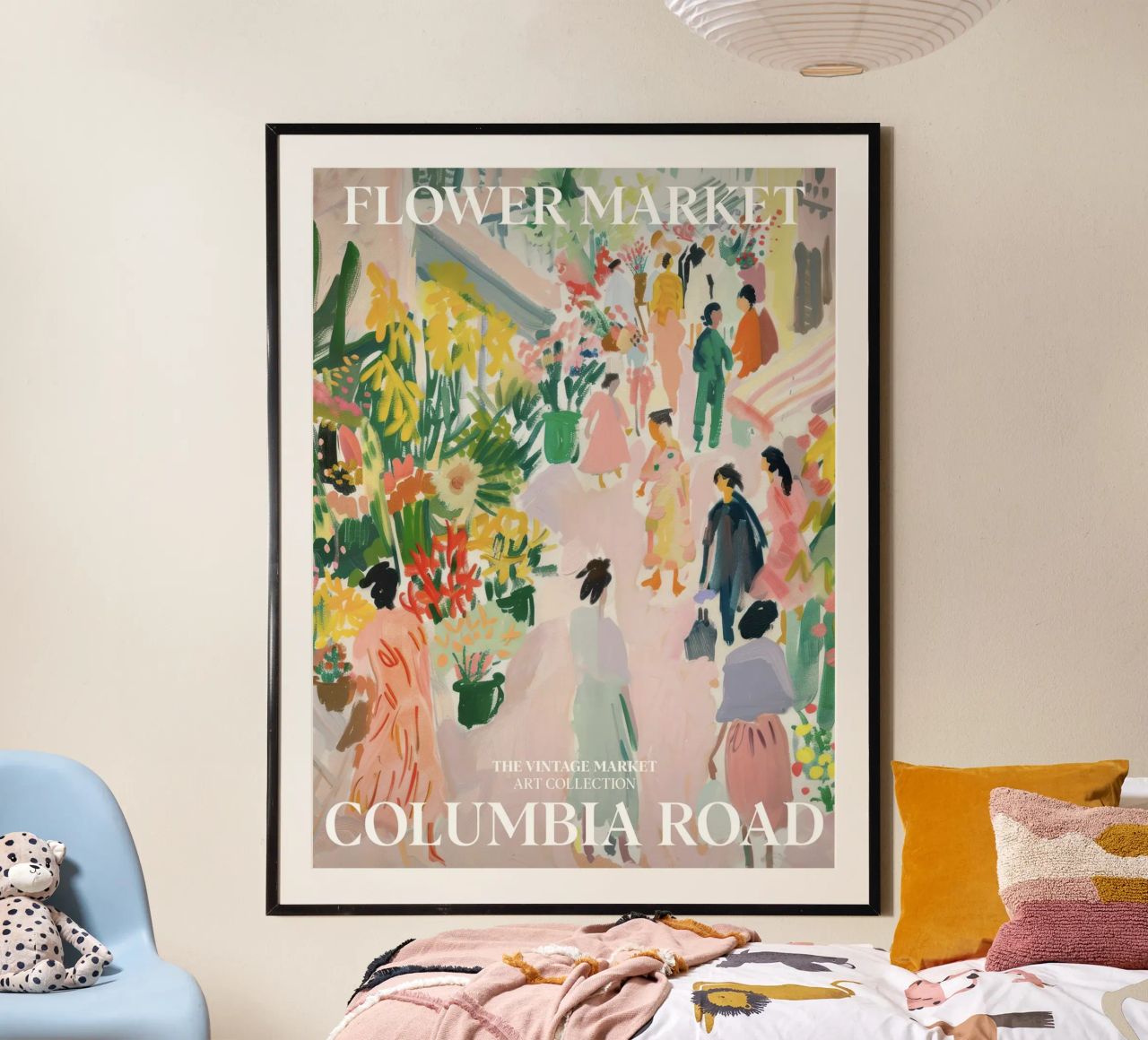 Vintage bloemenmarkt, Columbia Road, Londen, Reiskunst poster van Peaches Art Prints