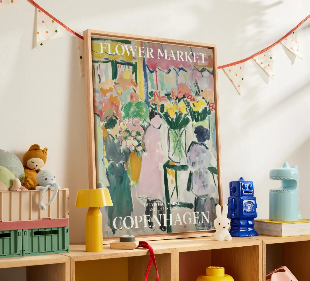 Quadro d'epoca del mercato dei fiori Copenaghen, Danimarca tela con Cornice a cassetta da Peaches Art Prints