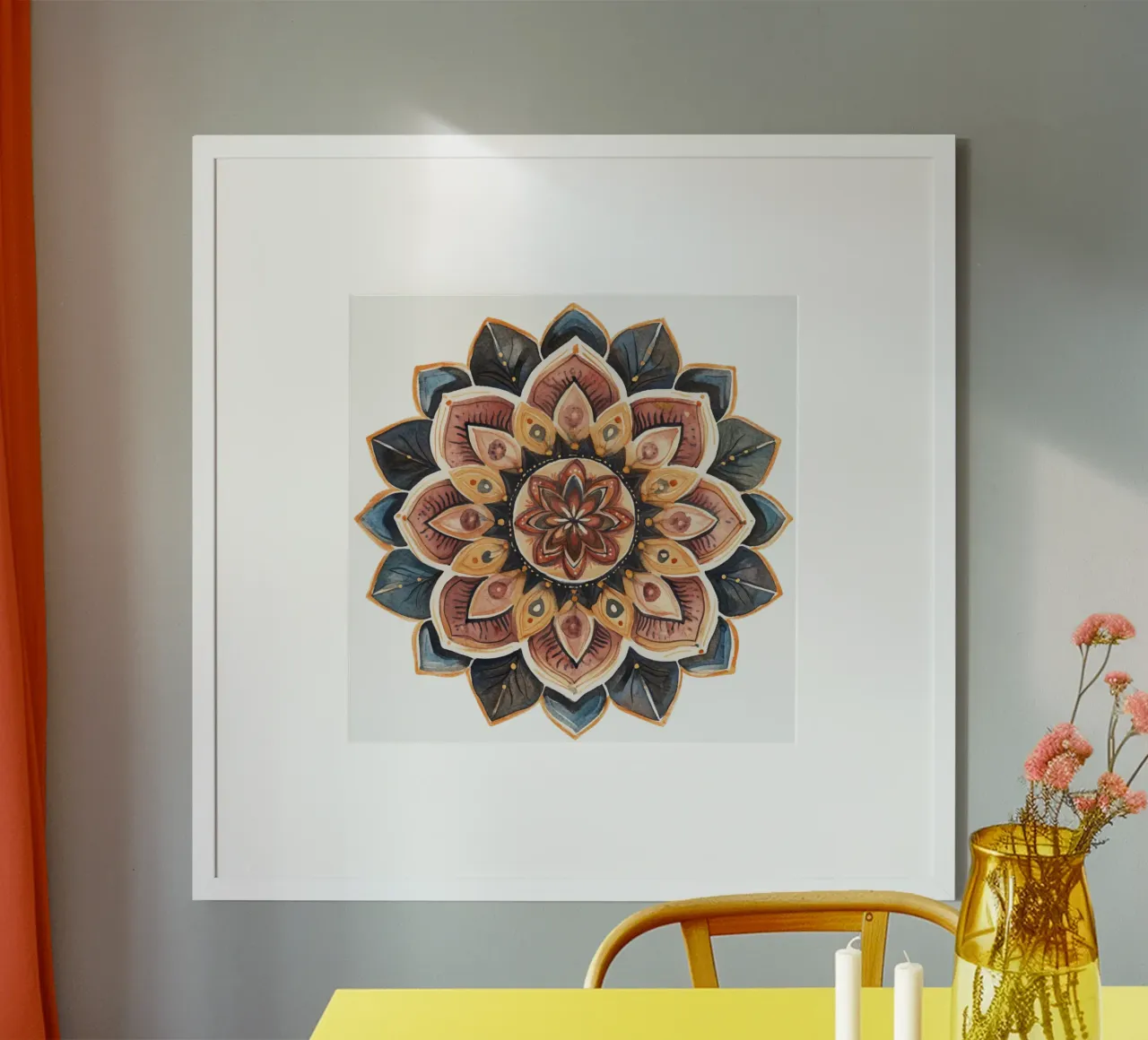 Mandala terrestre ad acquerello poster con telaio in legno da Spiritual Touch