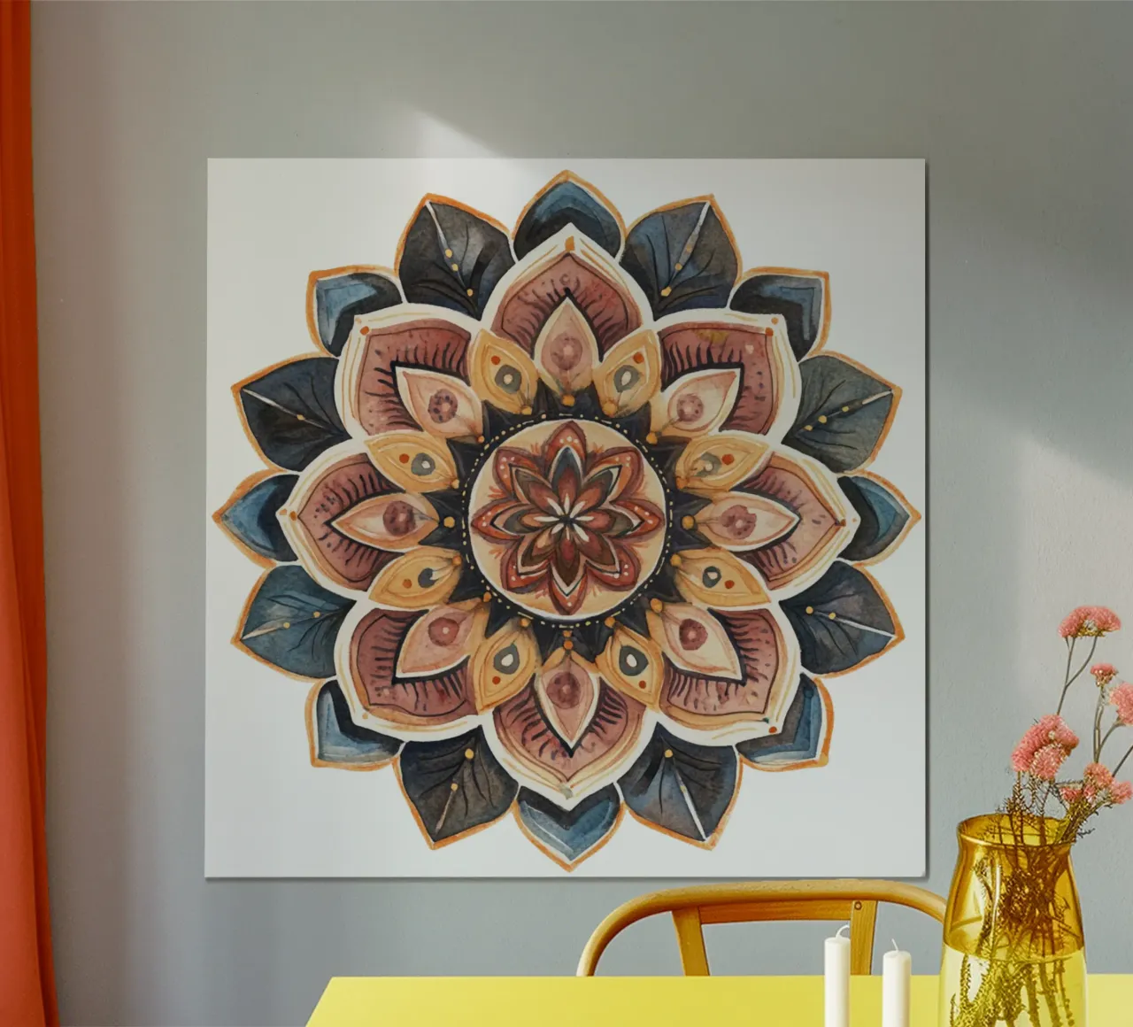 Mandala terrestre ad acquerello poster con telaio in legno da Spiritual Touch