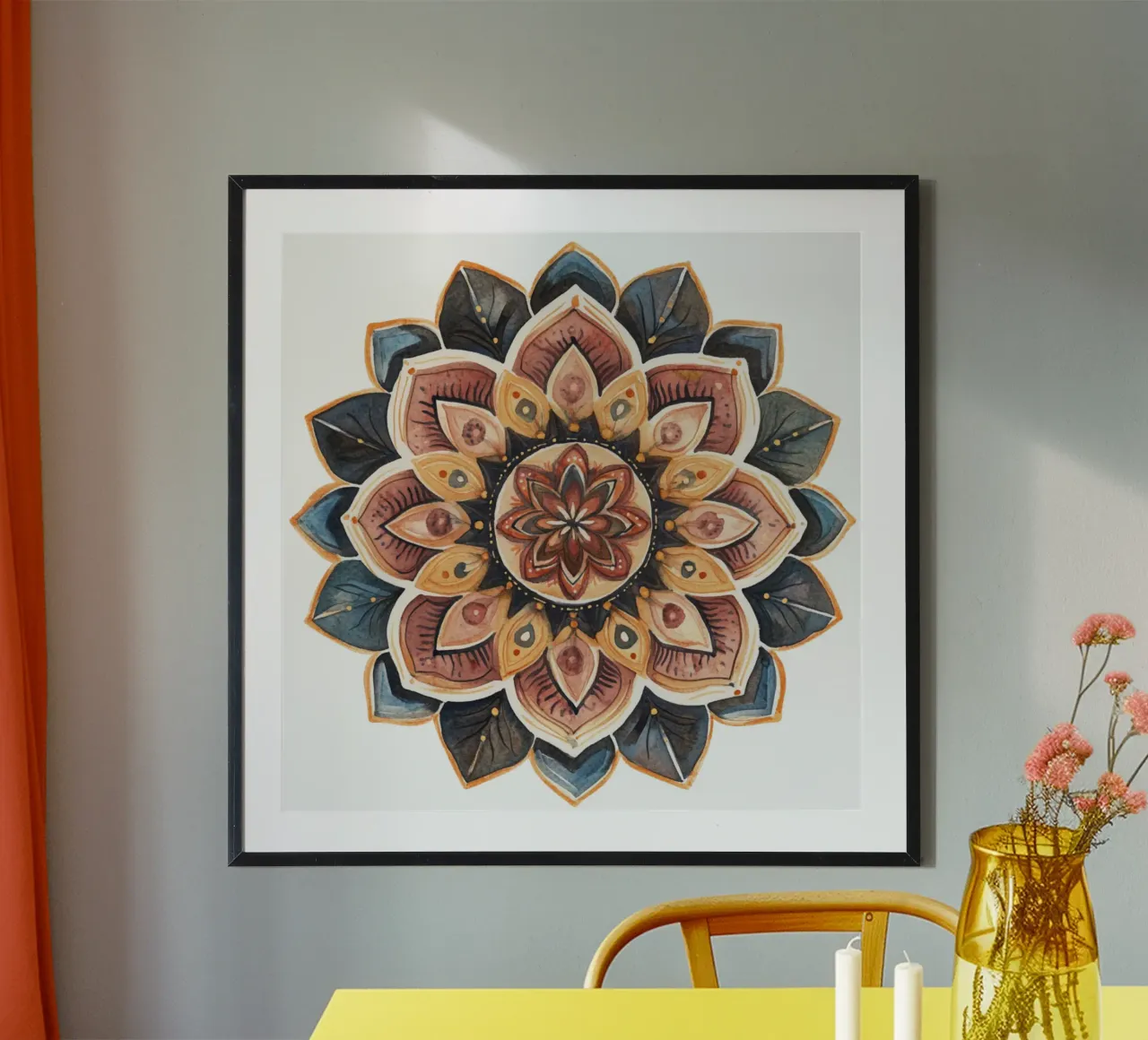 Mandala terrestre ad acquerello poster con telaio in legno da Spiritual Touch