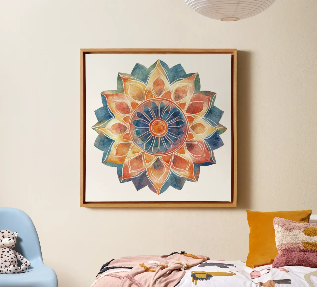 Mandala terrestre ad acquerello tela con Cornice a cassetta da Spiritual Touch