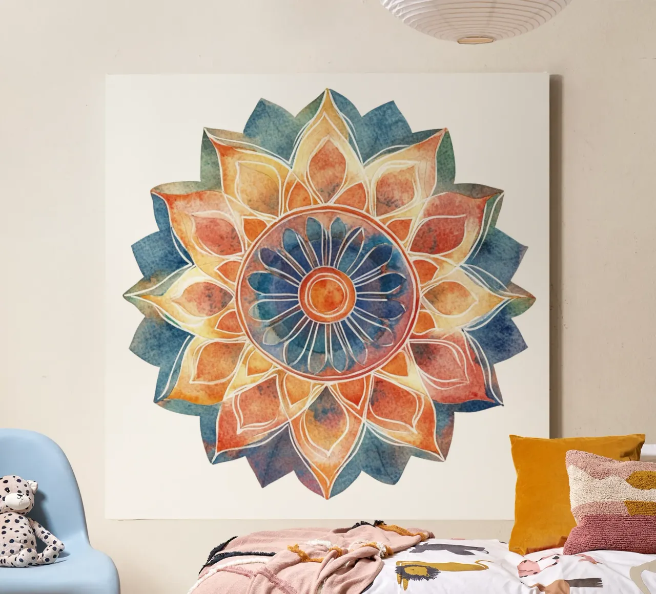 Mandala terrestre ad acquerello tela con Cornice a cassetta da Spiritual Touch