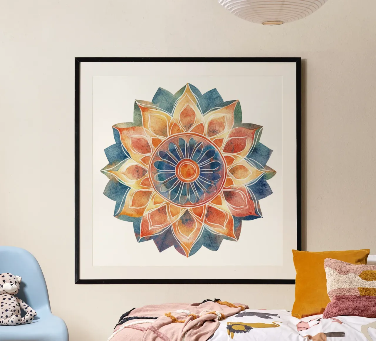 Mandala terrestre ad acquerello poster con telaio in legno da Spiritual Touch