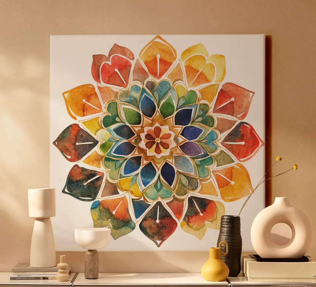 Mandala terrestre ad acquerello tela con Cornice a cassetta da Spiritual Touch