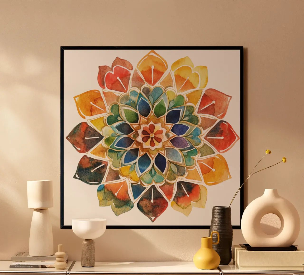 Mandala terrestre ad acquerello poster con telaio in plastica da Spiritual Touch
