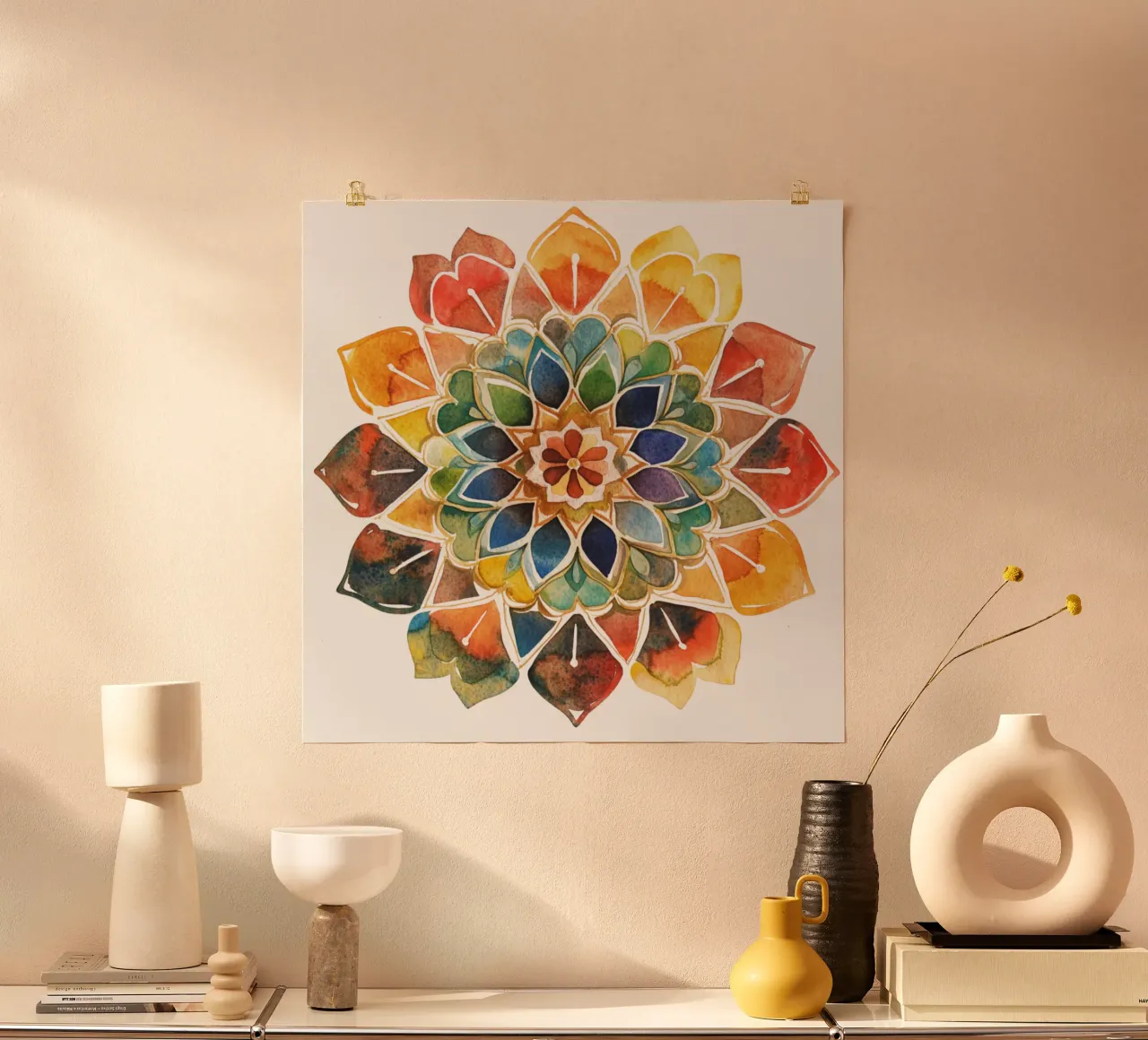Mandala terrestre ad acquerello poster con telaio in plastica da Spiritual Touch