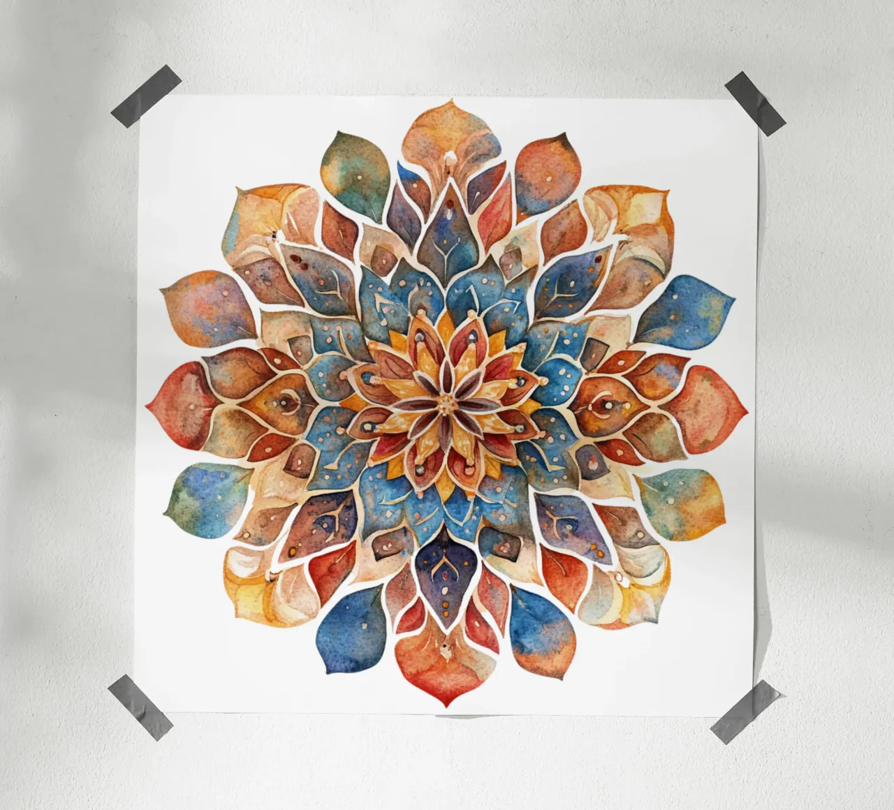 Mandala terrestre ad acquerello poster con telaio in legno da Spiritual Touch
