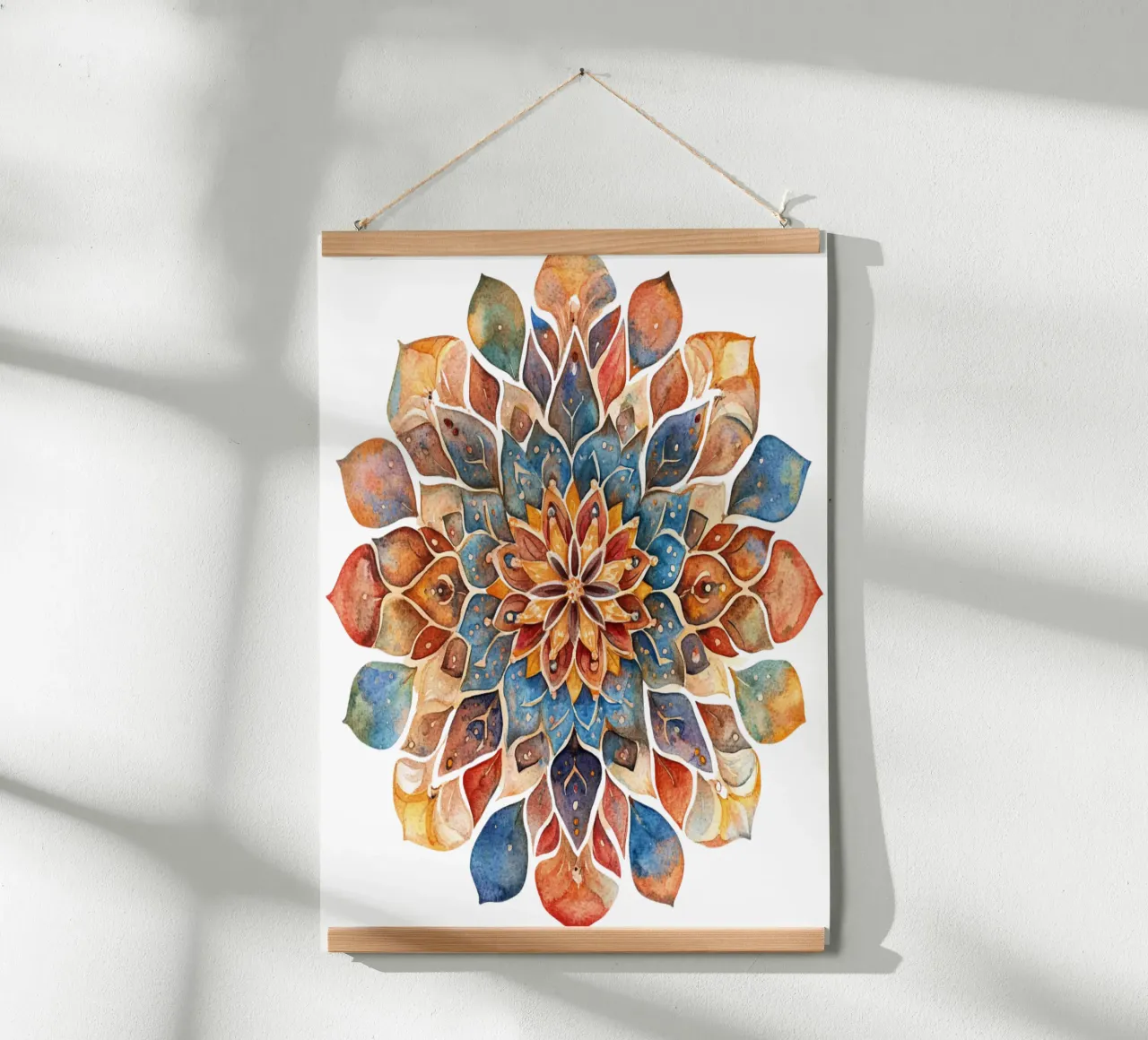 Mandala terrestre ad acquerello poster con telaio in legno da Spiritual Touch