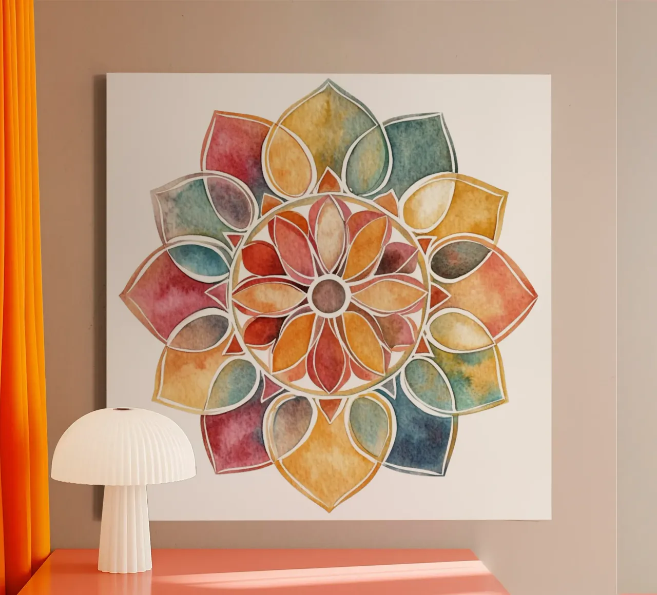 Mandala terrestre ad acquerello tela con Cornice a cassetta da Spiritual Touch
