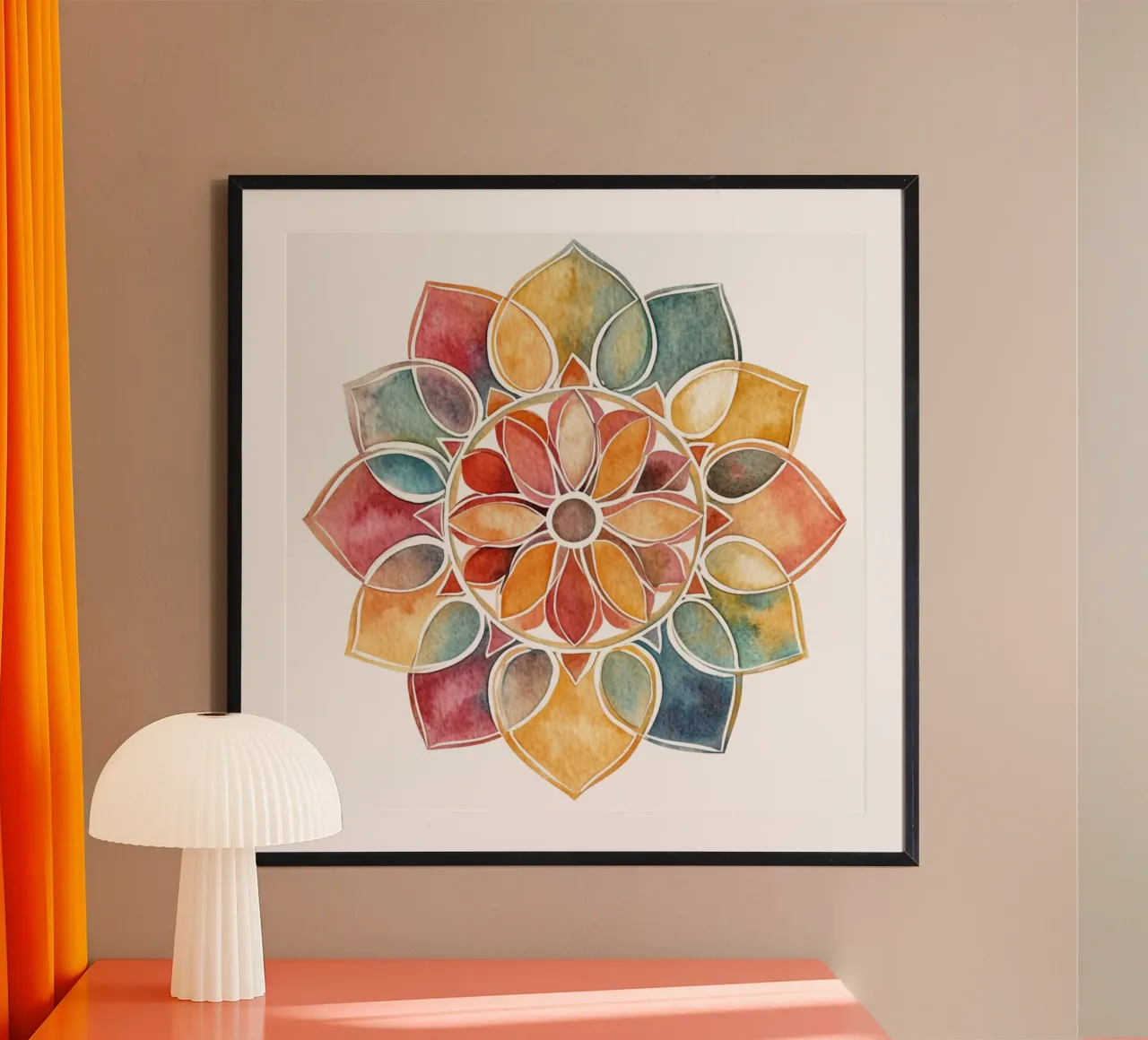 Mandala terrestre ad acquerello poster con telaio in plastica da Spiritual Touch