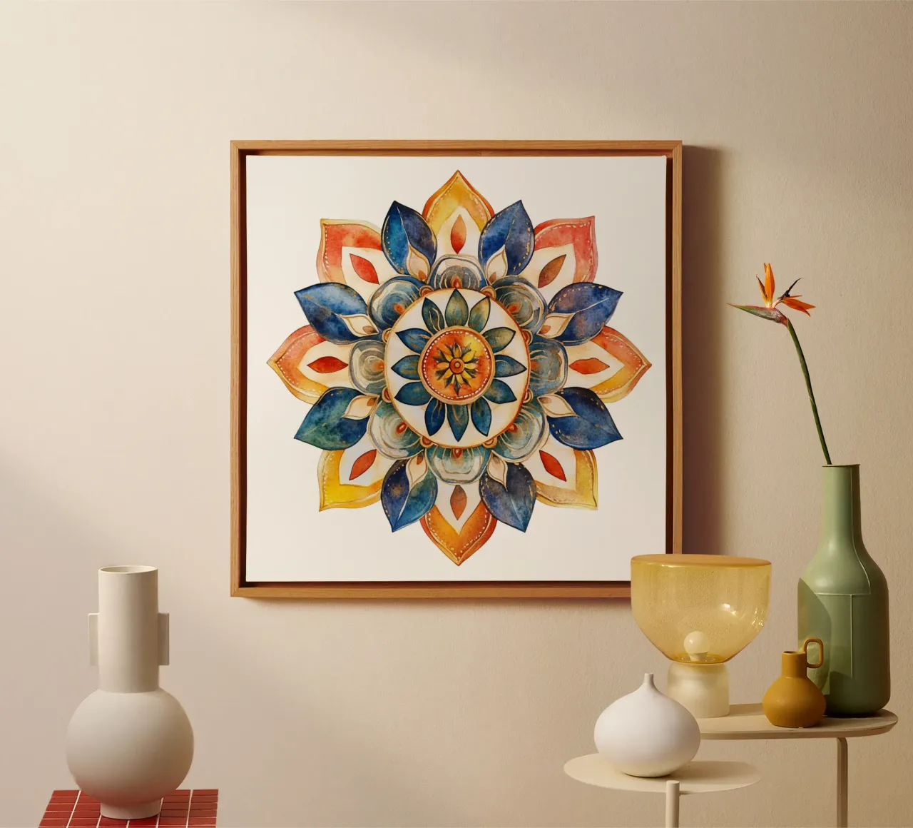 Mandala terrestre ad acquerello tela con Cornice a cassetta da Spiritual Touch